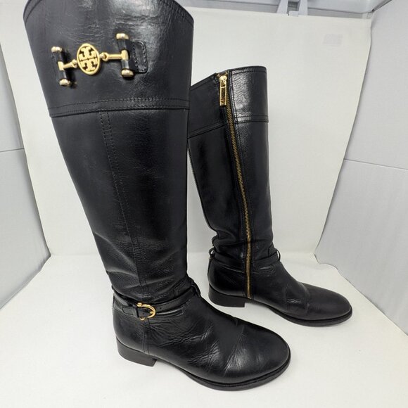 Tory Burch Knee High Black Leader Boots Size 10 M